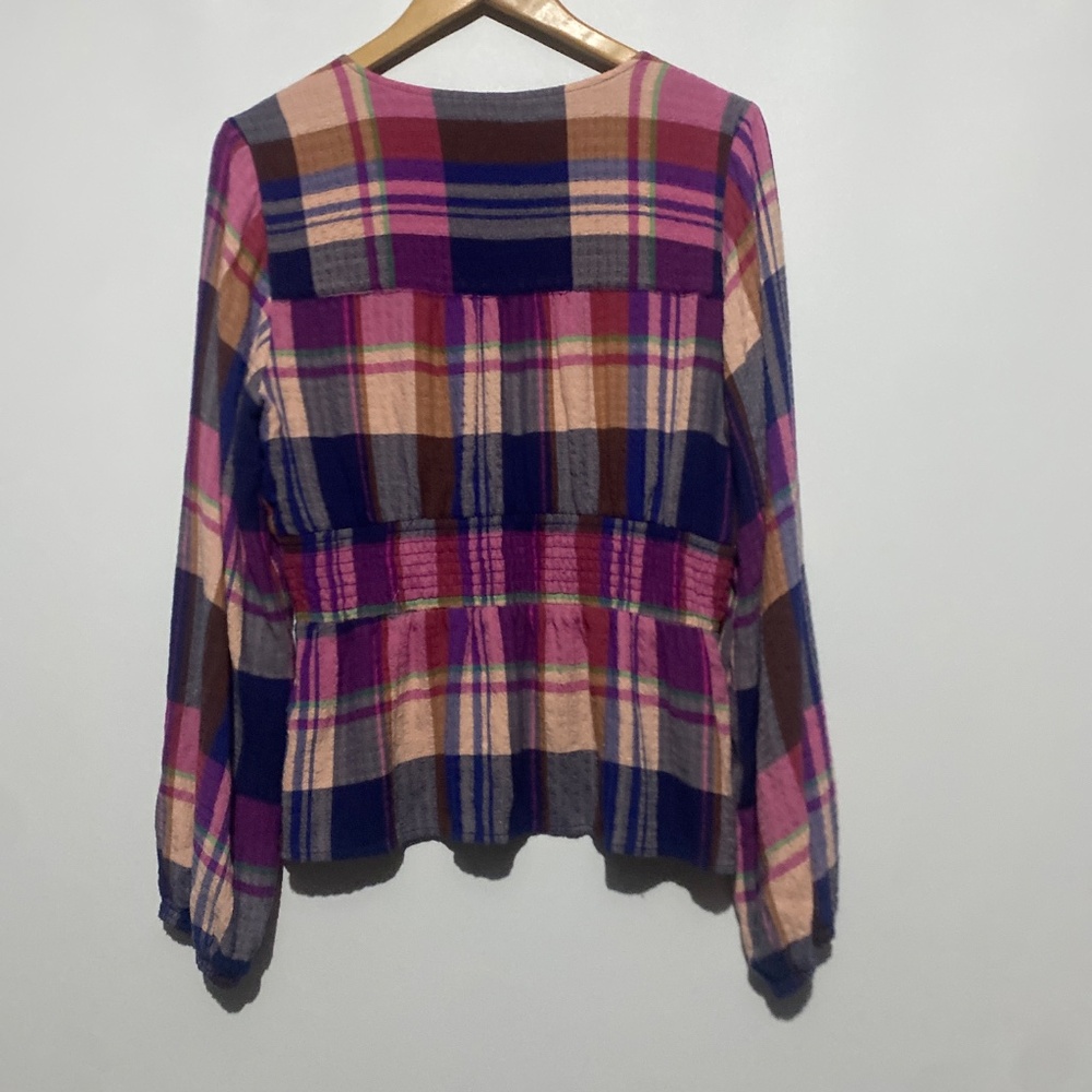 Anthro Pilcro M Plaid Deep-V Blouse - Picture 5 of 14